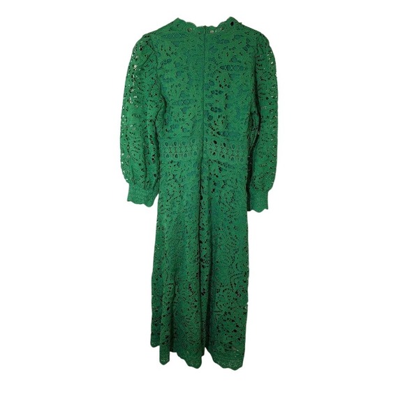 Dalia MacPhee Green Lace Midi Dress Long Sleeve Mock‎ Neck Womens Size Small - Picture 4 of 9